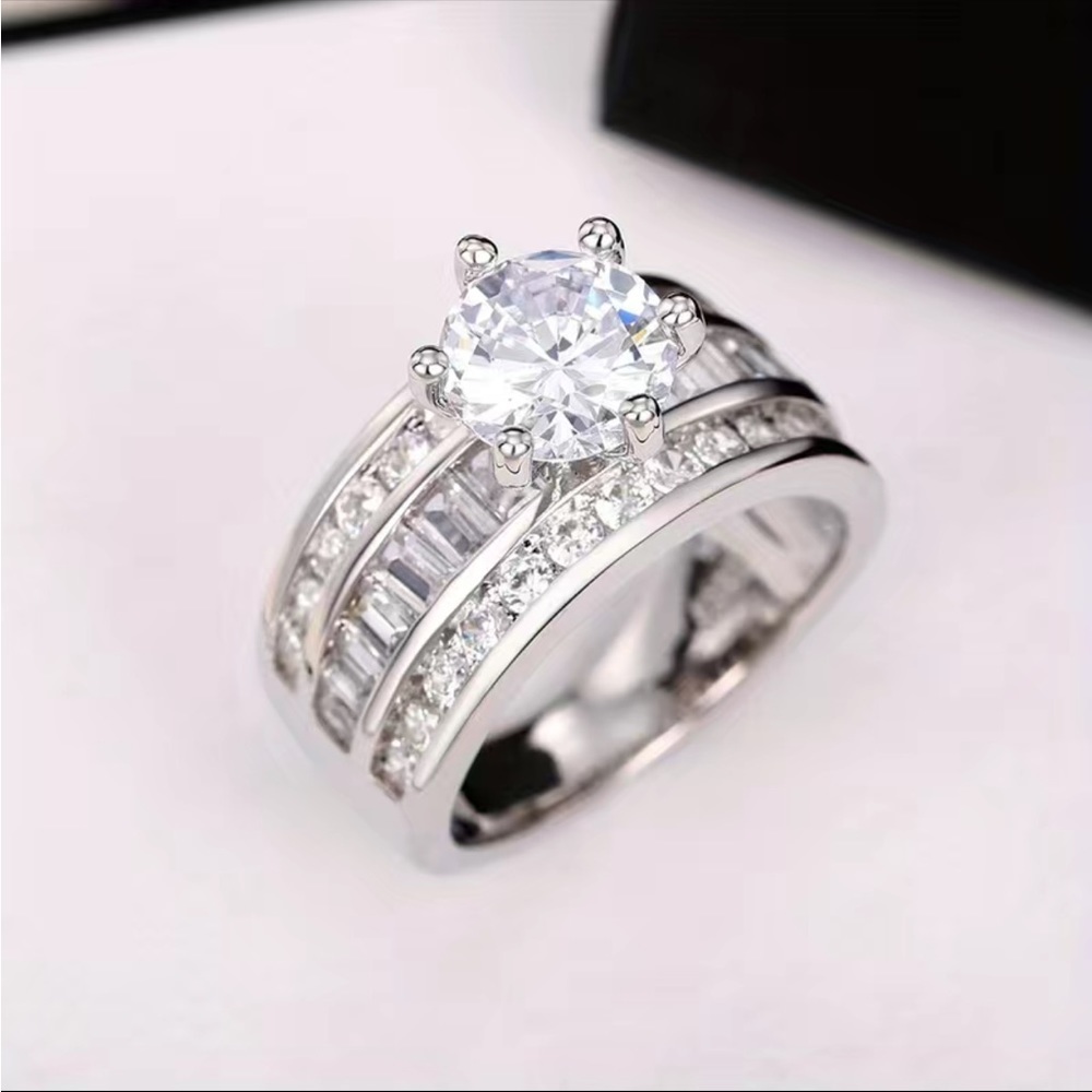 New 925 Silver Bridal Engagement Wedding Promise Romantic Proposal Diamond Ring - Picture 3 of 9